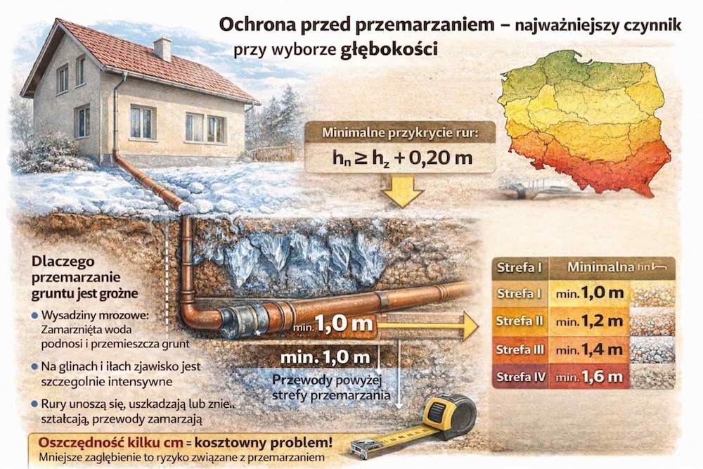 odwodnienie rynien - na jakiej głębokości żeby nie zamarzały 