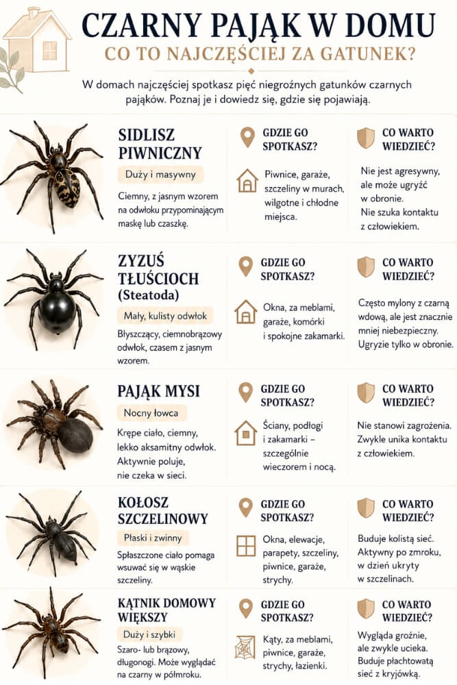 czarny pająk w domu - co to za gatunek